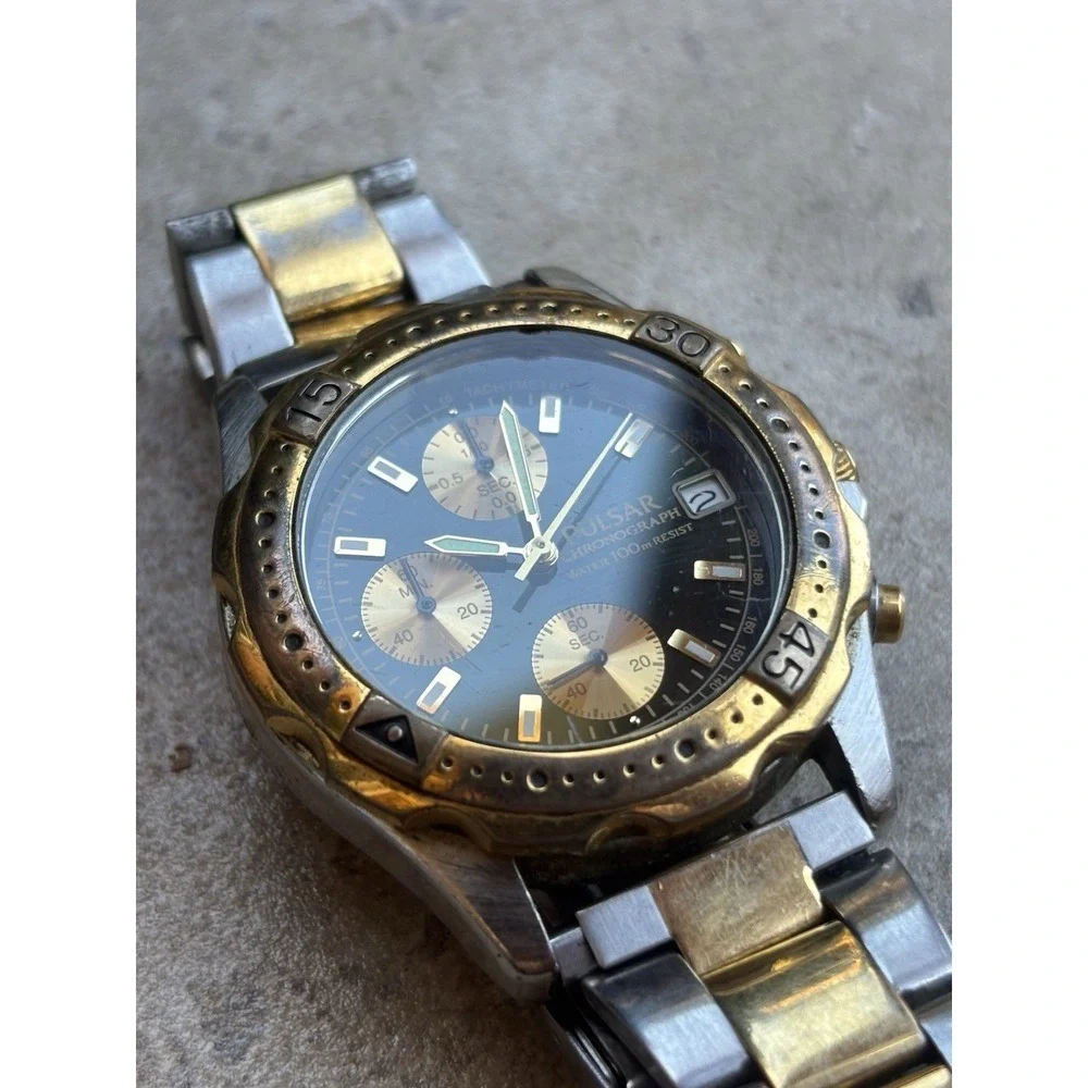 ⭐️Vtg TWO TONE CHRONOGRAPH MEN'S WATCH 